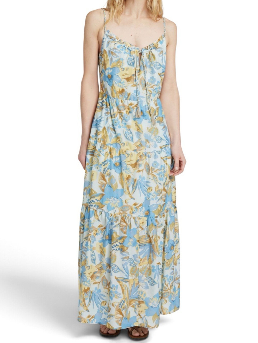 Faherty Sunchaser Tiered Cotton/Silk Maxi Dress Size Medium in Paradise Blossom